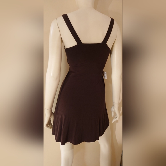 NWT Brown SKY Brand Leather Bustier Corset Mini Dress Tunic XS / 2 Fit & Flare - Picture 3 of 14